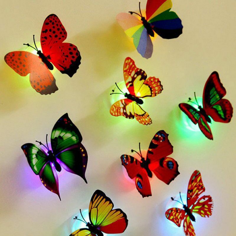 10 قطعة LED ثلاثية الأبعاد فراشة أضواء الليل الملونة أضواء مضيئة الإلكترون بالطاقة للمنزل مهرجان الزفاف الديكور