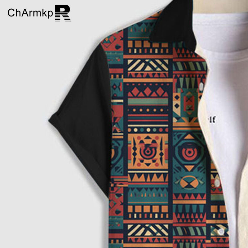 Charmkpr-أطقم رجالية من قطعتين قميص مطبوع وشورت ، ملابس الشارع قصيرة الأكمام ، بدلة الموضة ، ملابس الصيف ، ومناظر
