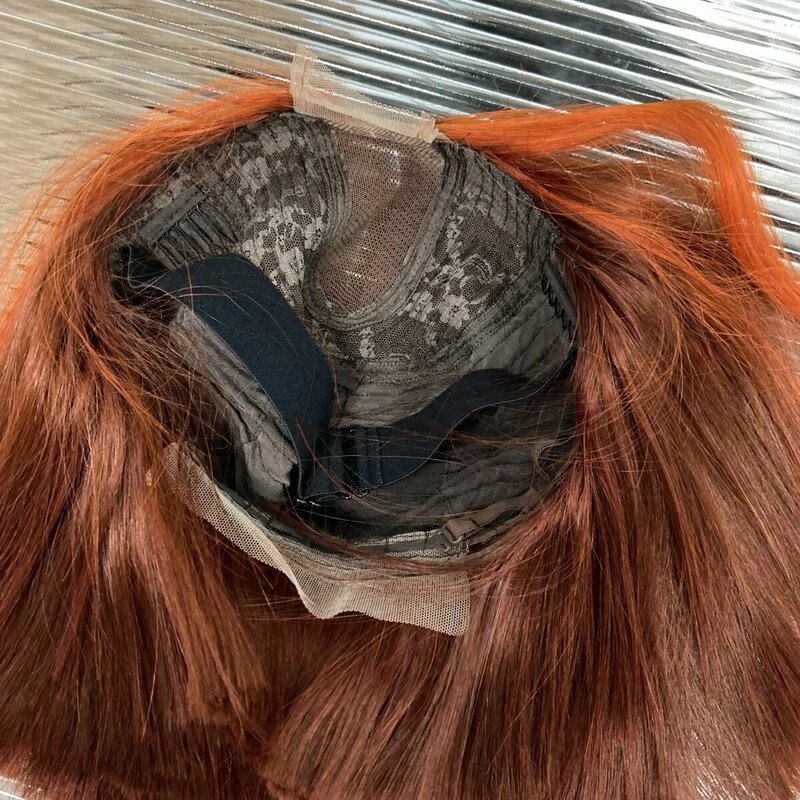 باروكة بوب قصيرة مستقيمة ، شعر بشري برازيلي ملتف مسبقًا ، كثافة ، زنجبيل برتقالي ، دانتيل 2 × 6