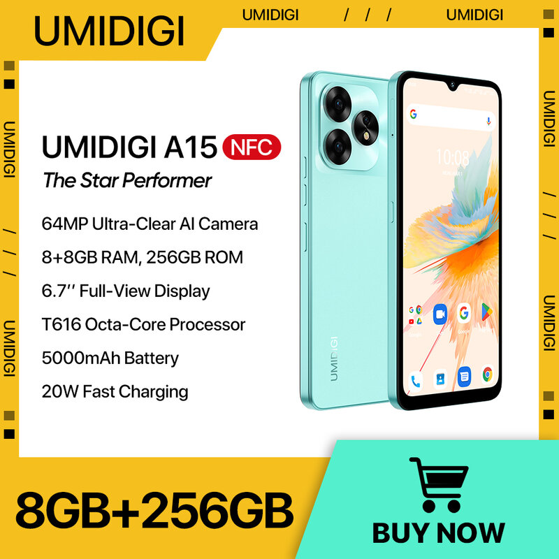 UMIDIGI-A15C NFC أندرويد 13 ، 6,7 ، 8 ، 256 ، 128 ، 128 ، ، FHD Plus ، الهاتف الخليوي