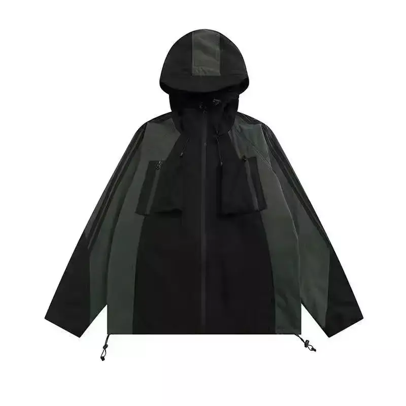 ديبتاون-جاكيت نسائي أسود كلاسيكي بغطاء رأس ، سترة واقية كبيرة الحجم ، ملابس على الطراز الياباني ، هاراجوكو ، سحاب الشارع ، Y2k