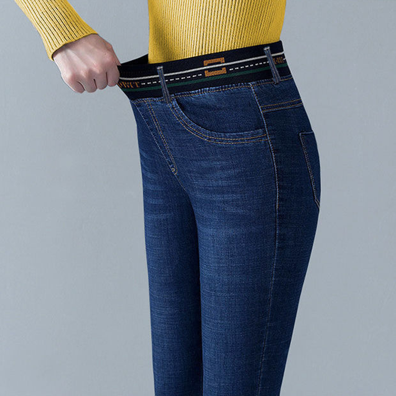 الشتاء زائد المخملية جينز سترتش النساء حجم كبير 40 عالية الخصر نحيل Vaqueros سراويل جينز سميكة الدافئة موضة أمي سروال شكل قلم رصاص