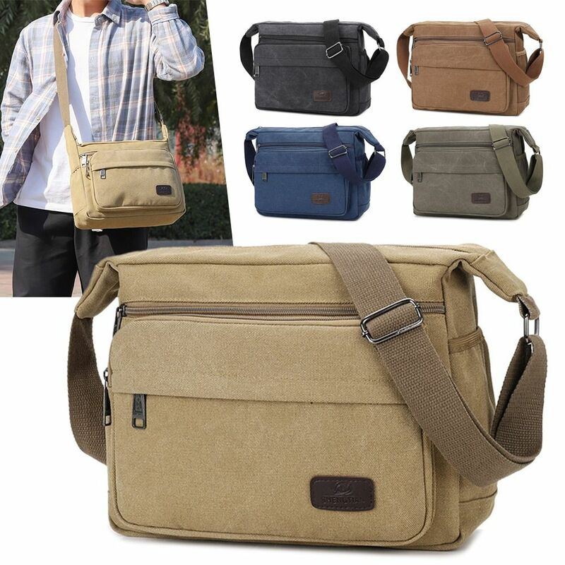 حقائب كتف قماشية للرجال ، جيوب متعددة إبداعية ، حقيبة حقيبة حمل ، مقاومة للاهتراء ، سعة كبيرة ، جيب تخزين
