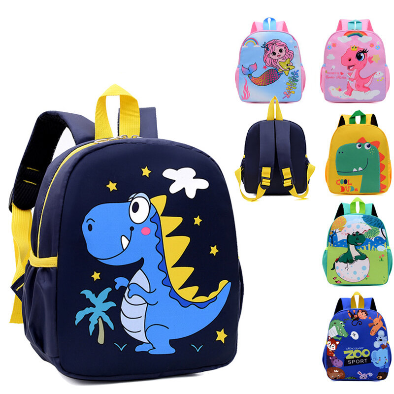 حقيبة مدرسية للأطفال كارتون لطيف ديناصور حديقة الحيوان ألعاب نمط مناسبة للبنين والبنات الطفل على ظهره