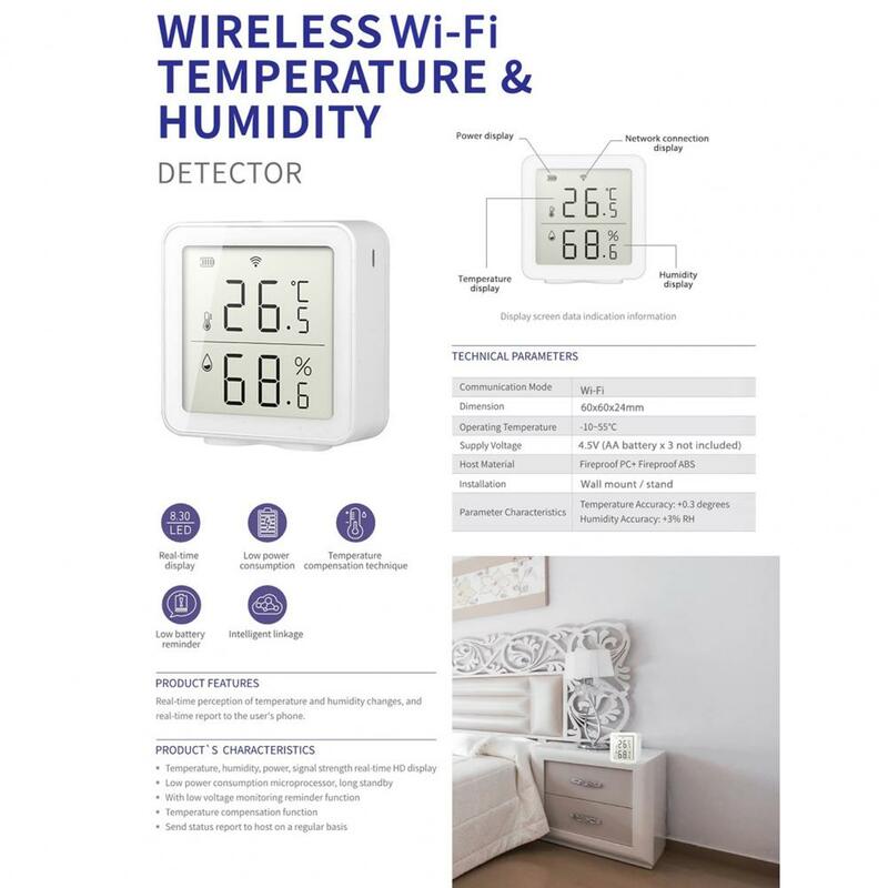 مستشعر درجة الحرارة والرطوبة الذكي واي فاي ، مقياس الرطوبة الداخلي ، ميزان الحرارة مع شاشة LCD ، يعمل مع أليكسا ، جوجل المنزل