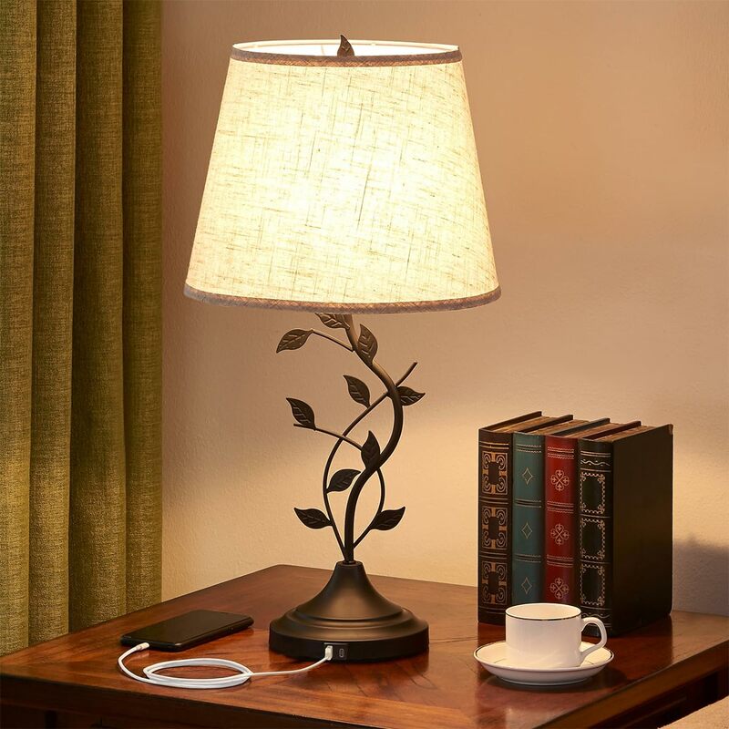 Kakanuo-مصباح مكتبي طويل تقليدي قديم مع شحن USB ، مصباح منضدة نوم بجانب السرير لغرفة المعيشة وغرفة النوم ، شحن USB ،