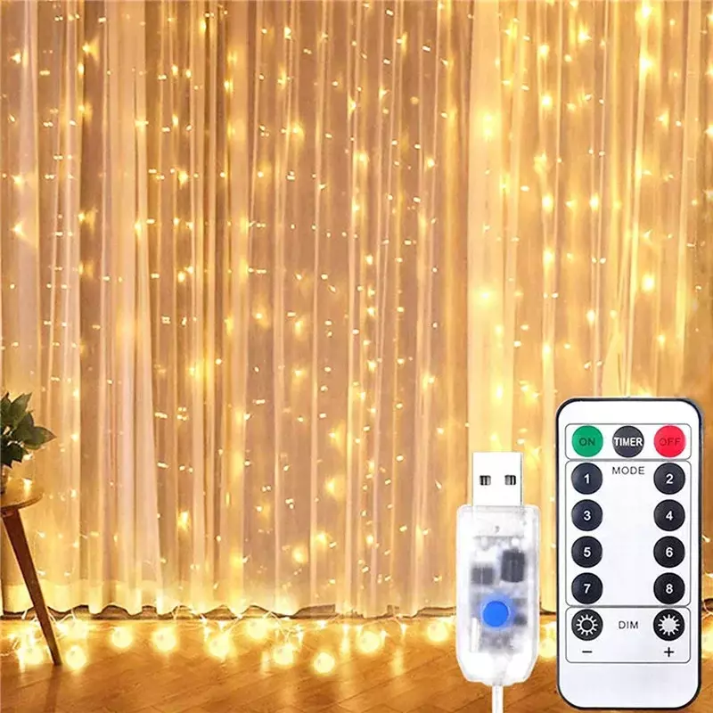 ستارة أضواء ليد سلسلة مع جهاز تحكم عن بعد ، عطلة ، زفاف ، إكليل خرافي ، زينة عيد الميلاد ، غرفة نوم ، في الهواء الطلق ، المنزل ، 3 متر