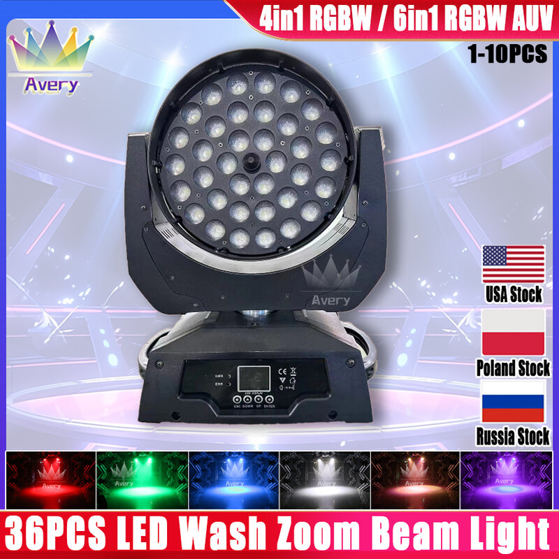 RGBW LED تتحرك رئيس ضوء ، شاشة LCD ، غسل التكبير ، ضوء المرحلة ، 1-10 قطعة ، 36x12 واط ، 36x12W