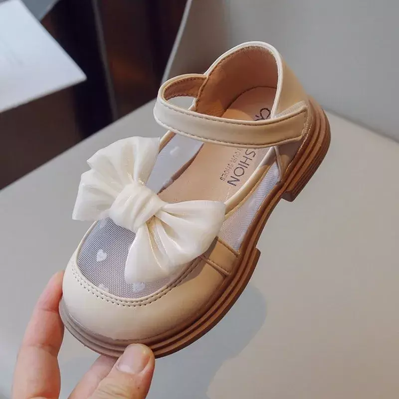 حذاء أميرة شبكي من الدانتيل يسمح بالتهوية للبنات مع عقدة فيونكة ، أحذية أداء للأطفال ، حفل زفاف ، حب