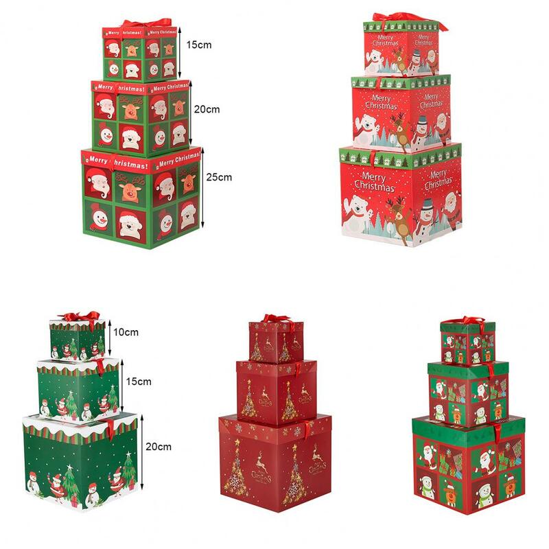 مجموعة علب هدايا عيد الميلاد القابلة للطي ، سانتا الأيامل ، ديكورات الشجرة ، الحفلات المنزلية ، زخرفة الشتاء ، الألوان الزاهية ، 3 من من من من من من