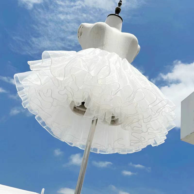 لوليتا الأبيض شقراء ثوب نسائي للفتيات ، العظم لينة الغزل ، مظلة فستان ملحق ، دعم الأبيض ، اليابان ، 35 سنتيمتر ، 40 سنتيمتر ، 5 طبقات