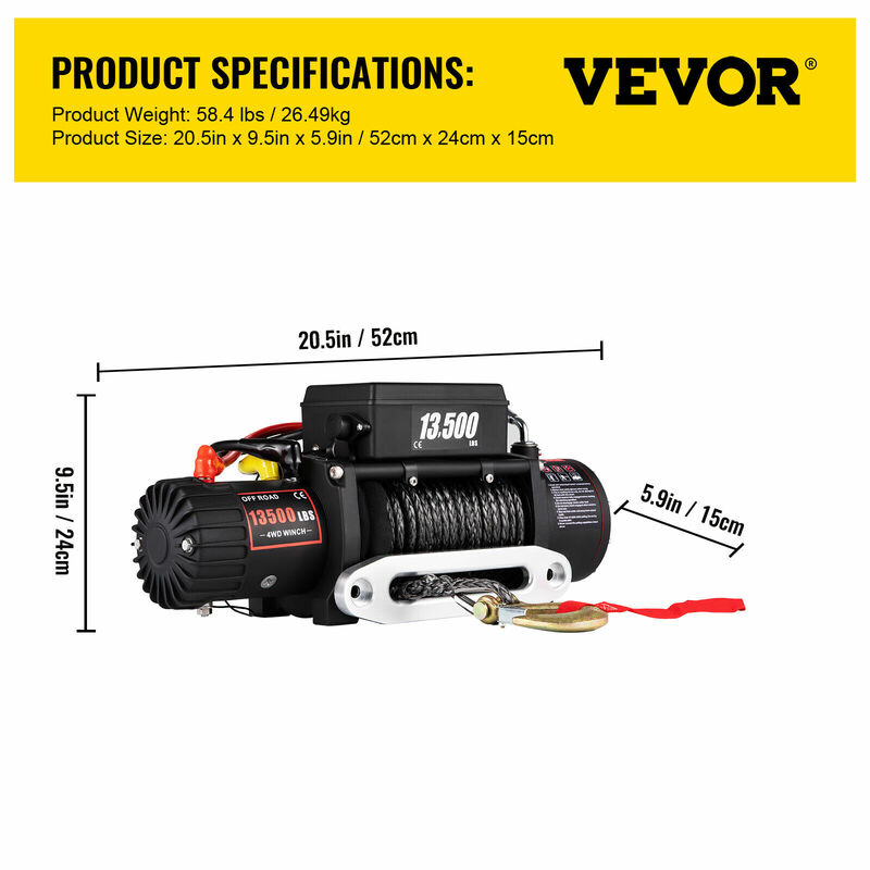 VEVOR أفضل سعر 13500 رطل الكهربائية ونش 12 فولت 6120 كجم 13500LBS ل 4X4 92FT الاصطناعية مقطورة الحبال سحب حزام