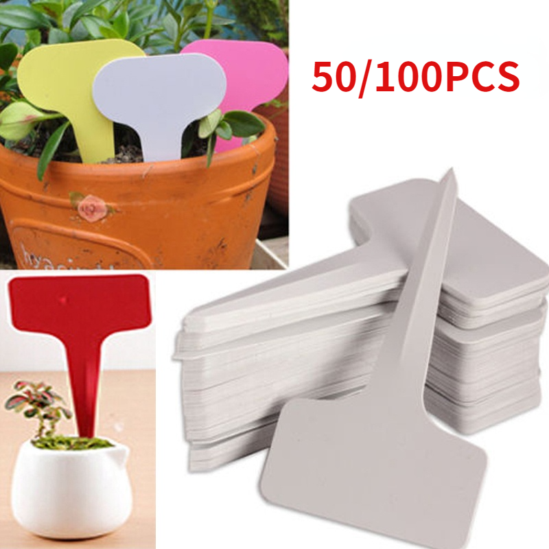 علامات بلاستيكية بيضاء على شكل حرف T للحضانة ، ملصقات نباتات بيضاء ، صينية شتلات ، زينة ، 6 × 10 ، 50 ، 50 50