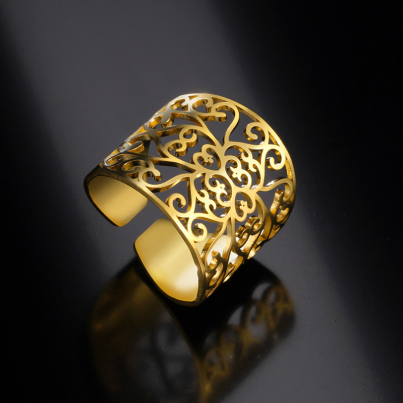خاتم كازادور عتيق للنساء ، فولاذ مقاوم للصدأ ، خواتم إصبع واسعة ، مجوهرات ، هدية عيد ميلاد ، زهرة