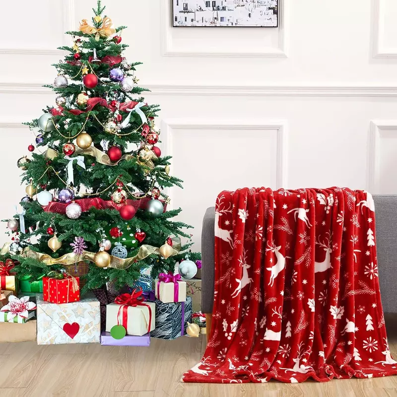 بطانية مخملية مريحة مع مطبوعات عيد الميلاد ، بطانية صوف فائقة النعومة ، يلقي دافئة ومريحة لفراش الشتاء ، الأريكة والهدايا