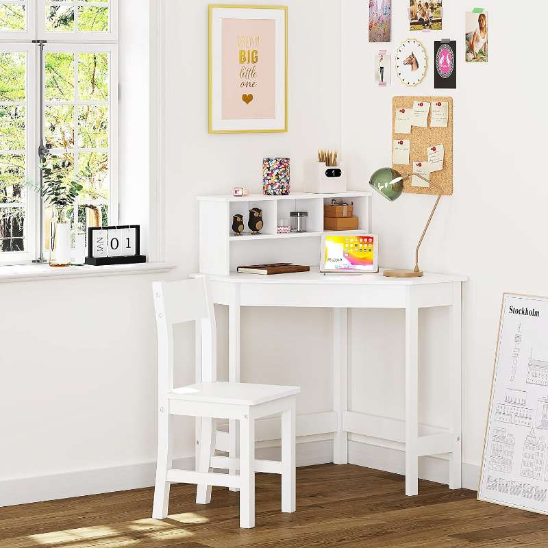مكتب دراسة خشبي من UTEX مع كرسي للأطفال ، مكتب للكتابة ، تخزين وقفص ، استخدام منزلي ومدرسي ، أبيض