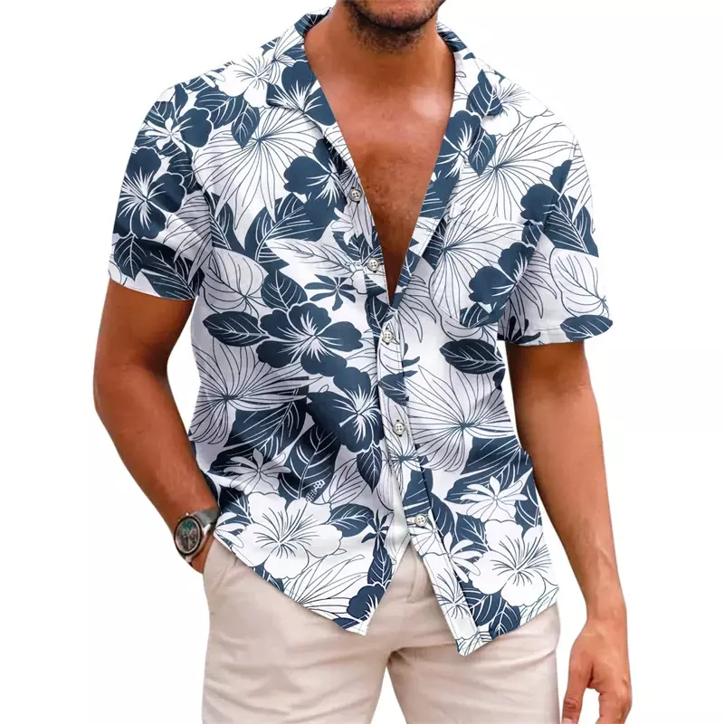 قميص رجالي مطبوع بنمط طية صدر ، بأكمام قصيرة ، مخطط ، هاواي ، عطلة يومية ، جيد التهوية ، كاجوال ، مريح ، صيفي