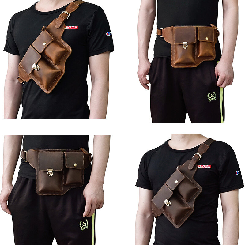 حقائب خصر من الجلد الطبيعي للرجال ، حزمة فاني ، حقيبة حزام ، حقيبة هاتف ، حقيبة صدر صغيرة للسفر ، حقيبة كروس صغيرة للذكور