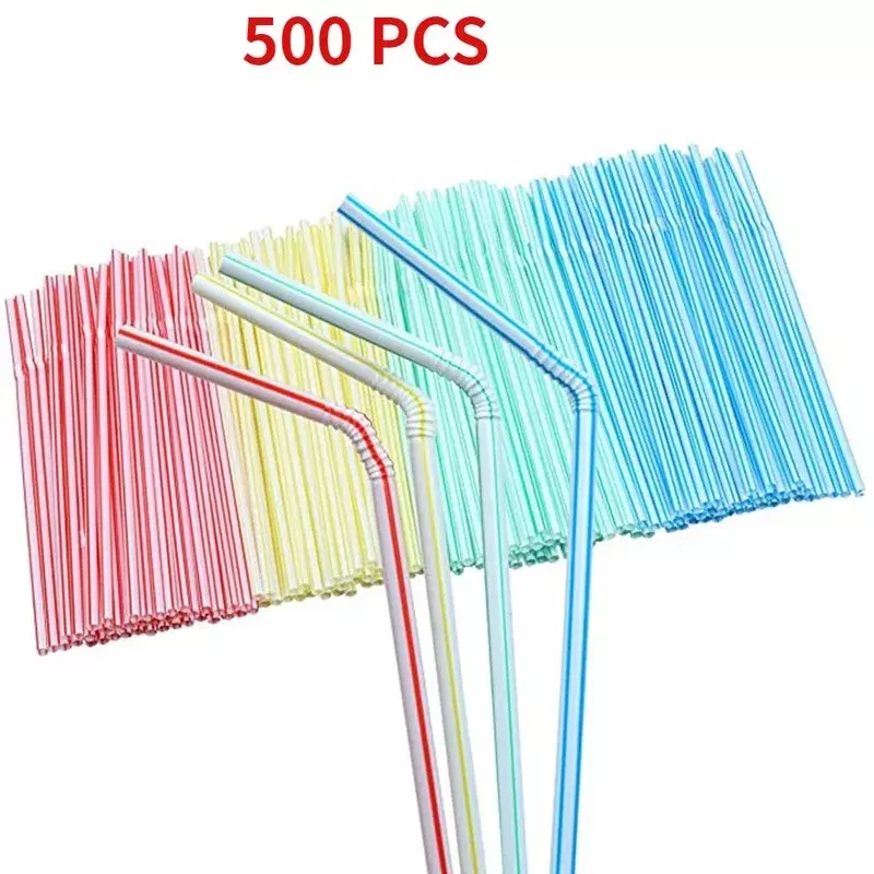 500 قش بلاستيك للاستعمال مرة واحدة للحفلات/البار/متاجر المشروبات/القش المنزلي مخطط متعدد الألوان لوازم الشرب أدوات البار