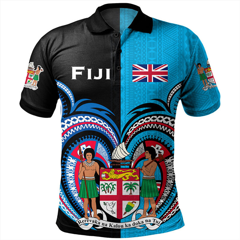 قميص بولو هاواي مطبوع ثلاثي الأبعاد للرجال والنساء ، تيشيرتات بأزرار كاجوال ، أكمام قصيرة ، نمط فيجي ، أزياء بولينيزية ، الصيف