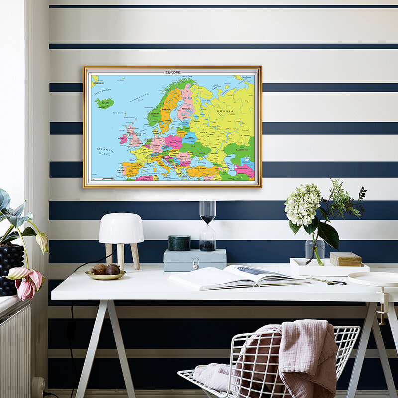 خريطة أوروبا مع تفاصيل الحائط الفن ملصق ، قماش اللوحة ، السفر واللوازم المدرسية ، الفصول الدراسية الديكور ، ديكور المنزل ، 59x42cm