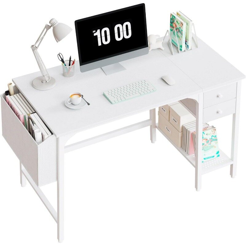 Lufeiya-مكتب صغير أبيض مع أدراج ، مكتب كمبيوتر للمكاتب المنزلية مساحة صغيرة ، دراسة بسيطة حديثة طاولة الكتابة الكمبيوتر ، 40 في