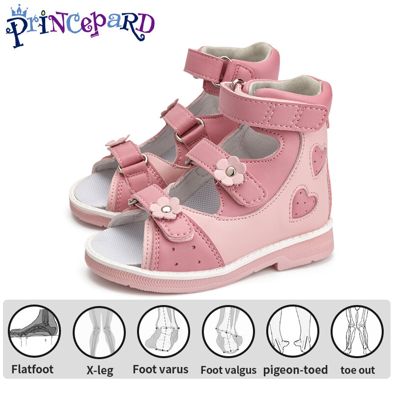 أحذية الأطفال التقويمية Princepard للبنات أحذية الأطفال التصحيحية ذات الظهر العالي والكاحل وقوس الدعم الإقران الوردي اللامع