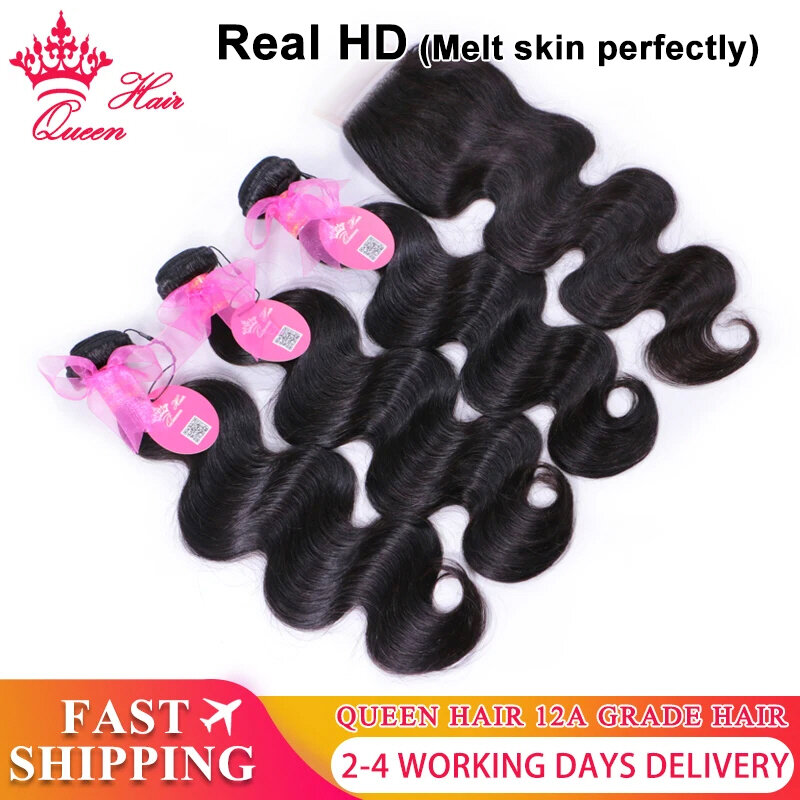 Queen Hair Body Wave Bundles With Real HD Invisible Lace Closure Frontal 4x4 5x5 6x6 13x4 13x6 100% Human Raw Hair Extension