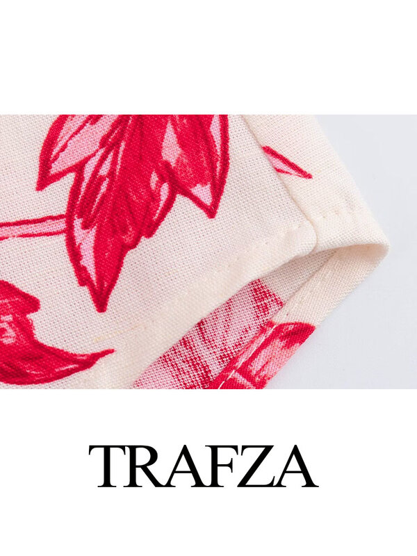 TRAFZA-بلوزة نسائية بطبعة زهور بياقة مطوية ، أكمام طويلة ، صدر واحد ، قمصان نسائية صيفية فضفاضة غير رسمية ، موضة جديدة