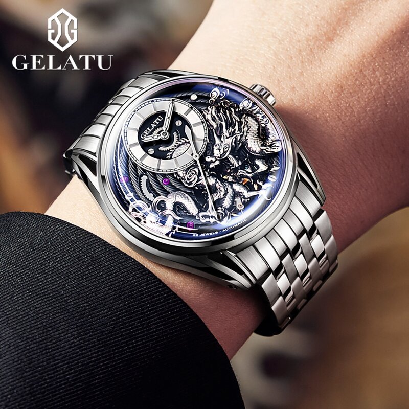 GELATU-ساعة ميكانيكية أوتوماتيكية بالكامل للرجال ، ساعة مقاومة للماء ، ساعة يد أصلية للرجال ، علامة تجارية فاخرة ، مجموعة تخفيف جودة