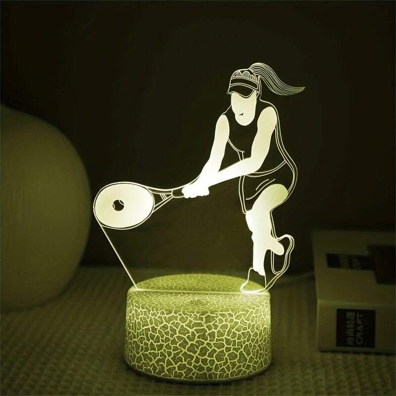 تمثال لينا ضوء ليلي للفتيات ، نموذج ثلاثي الأبعاد وهم ضوء ، مصباح طاولة ، ديكور مكتبي ، رياضة ، لاعب تنس ، هدية المهرجان ، 3 ألوان ، 7 ألوان ، 16 لونًا