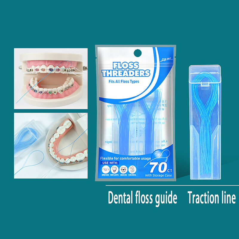 خيط تنظيف الأسنان ثلاثة لالأقواس تقويم الأسنان ، حامل الخيط الأسنان ، الأقواس الجر الجسر ، 35 قطعة ، 70 قطعة