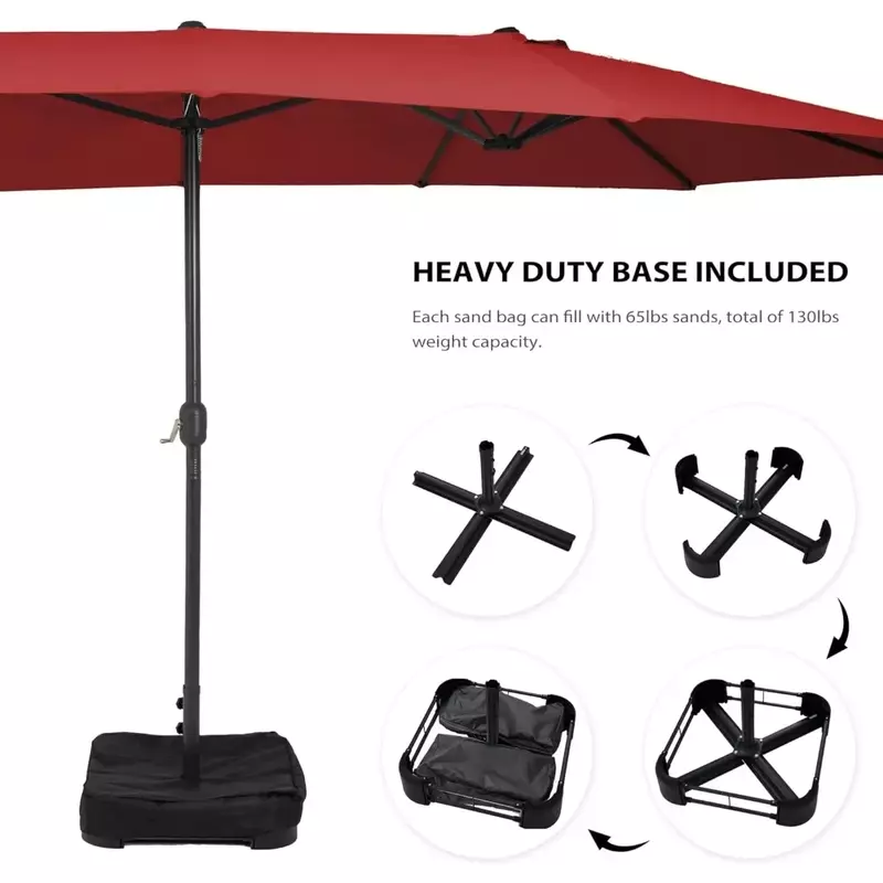مظلات فناء كبيرة مزودة بقاعدة وغطاء مظلة ، مظلة خارجية على الوجهين لحديقة حوض السباحة ، 15 قدمًا