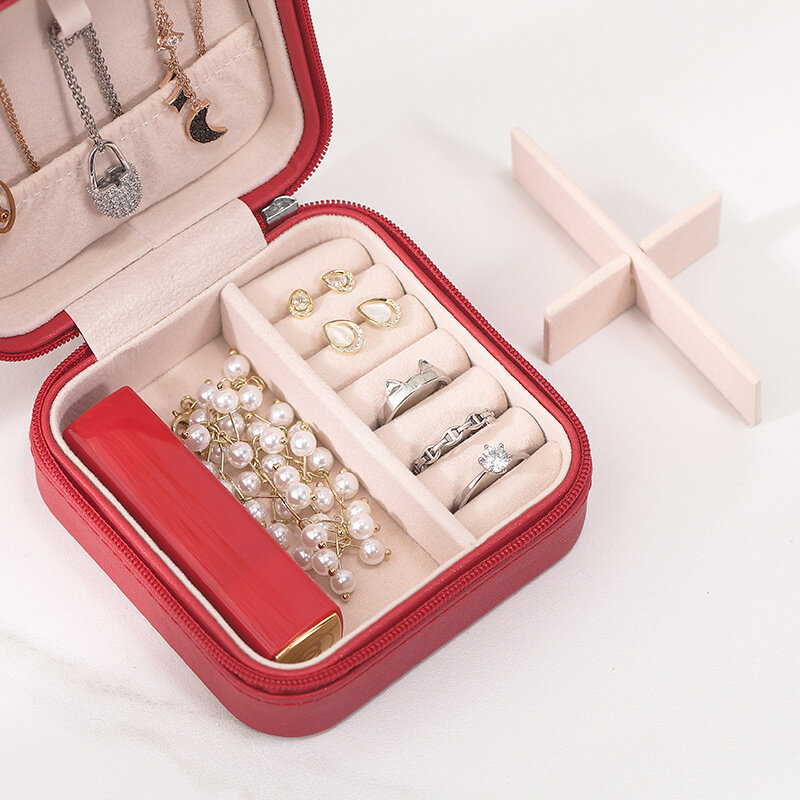 صندوق مجوهرات محمول مع سحاب ، منظم مجوهرات ، حافظة سفر ، تخزين جلد ، صناديق عرض