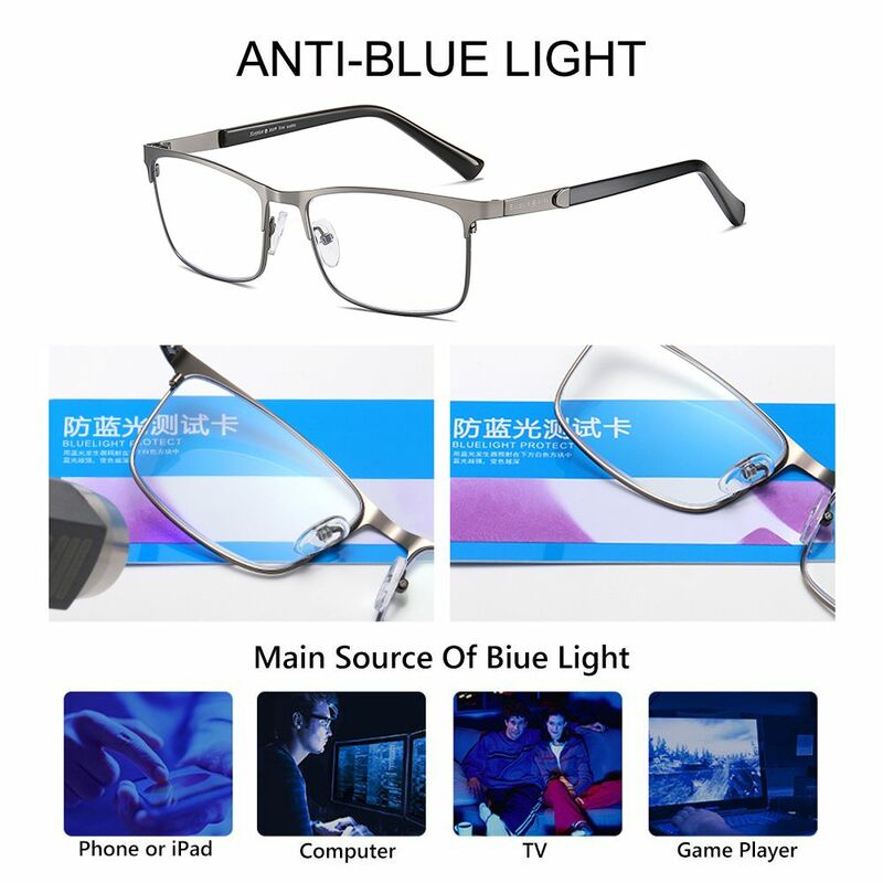 نظارات قراءة من الفولاذ المقاوم للصدأ للرجال والنساء ، مضادة للضوء الأزرق ، وبطول النظر الشيخوخي ، والقراء ، + + + ~