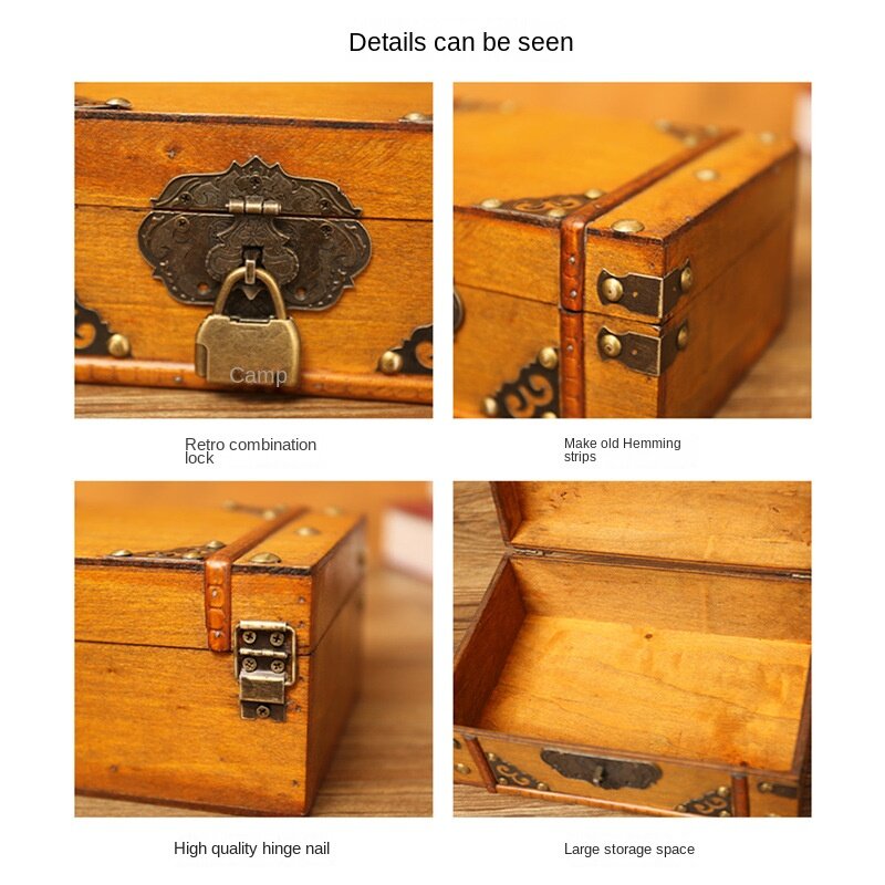 خمر صندوق تخزين مستحضرات التجميل الخشبية ، التشطيب سطح المكتب ، صندوق مجوهرات مع قفل