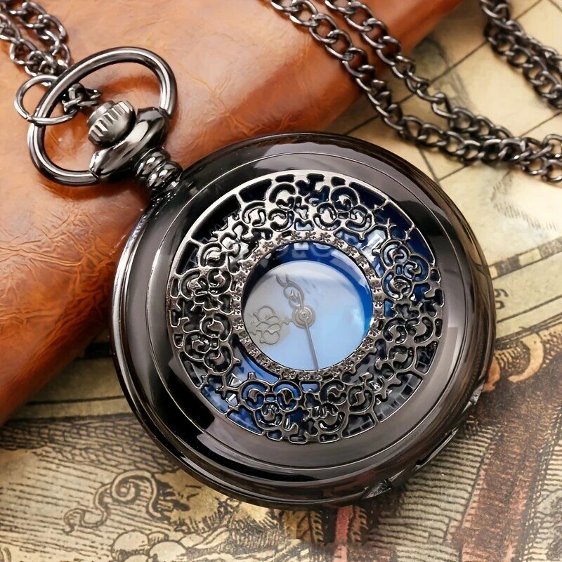 ساعة جيب بنجمة مجوفة منقوشة بالزهور عتيقة ، ساعة جيب بأرقام رومانية يمكن ارتداؤها ، اختيار مثالي للهدايا