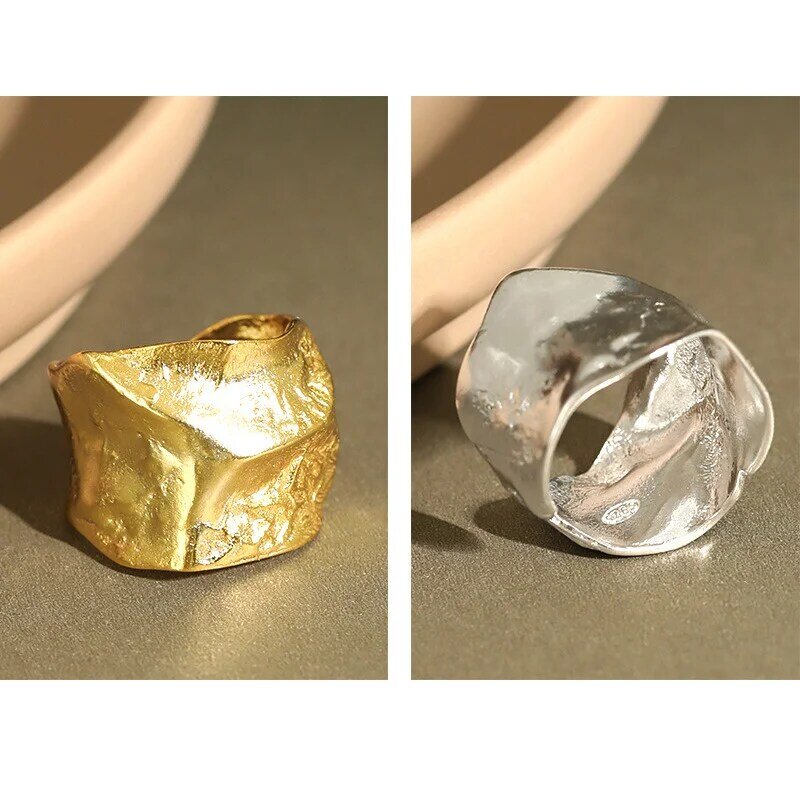 خاتم S'STEEL غير منتظم من الفضة الإسترليني 925 للنساء بتصميم كوري من الذهب خواتم مفتوحة مصنوعة يدويًا من مجوهرات Anillo Plata Hombre