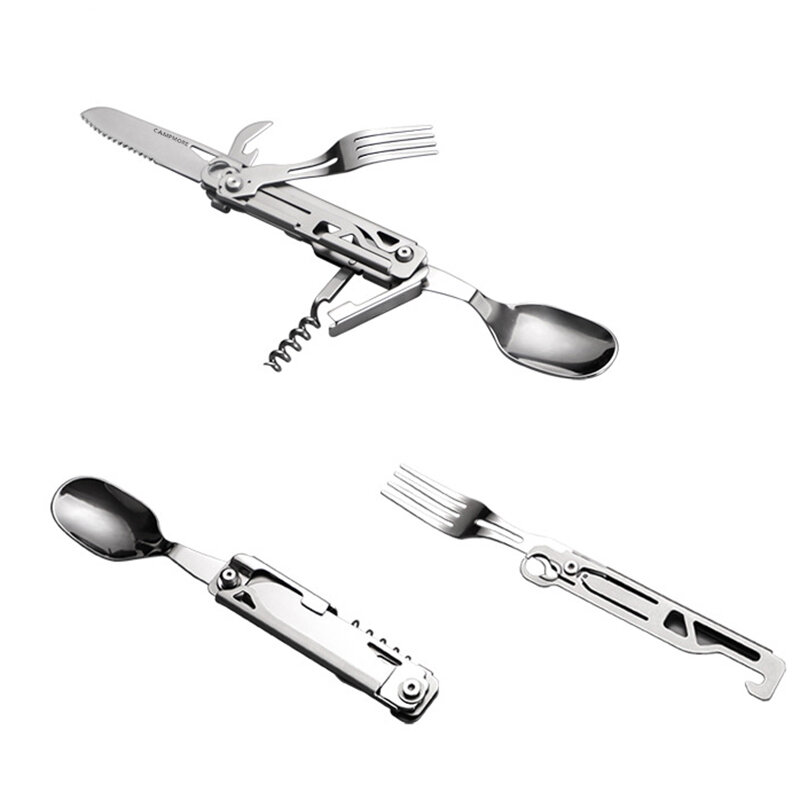 أدوات مائدة للتخييم في الهواء الطلق للطي أدوات المائدة سكين شوكة ملعقة فتاحة الزجاجات الفولاذ المقاوم للصدأ أدوات التخييم