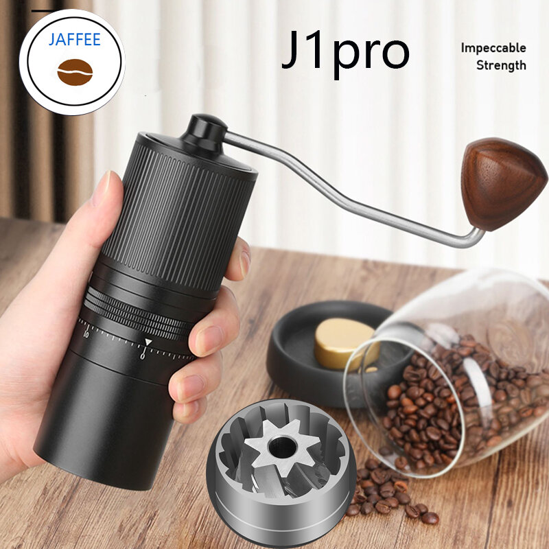 جديد JAFFEE J1-pro دليل طاحونة القهوة مع 39.8 مللي متر 7 الأساسية لدغ الخارجية قابل للتعديل تصميم المحمولة مطحنة القهوة