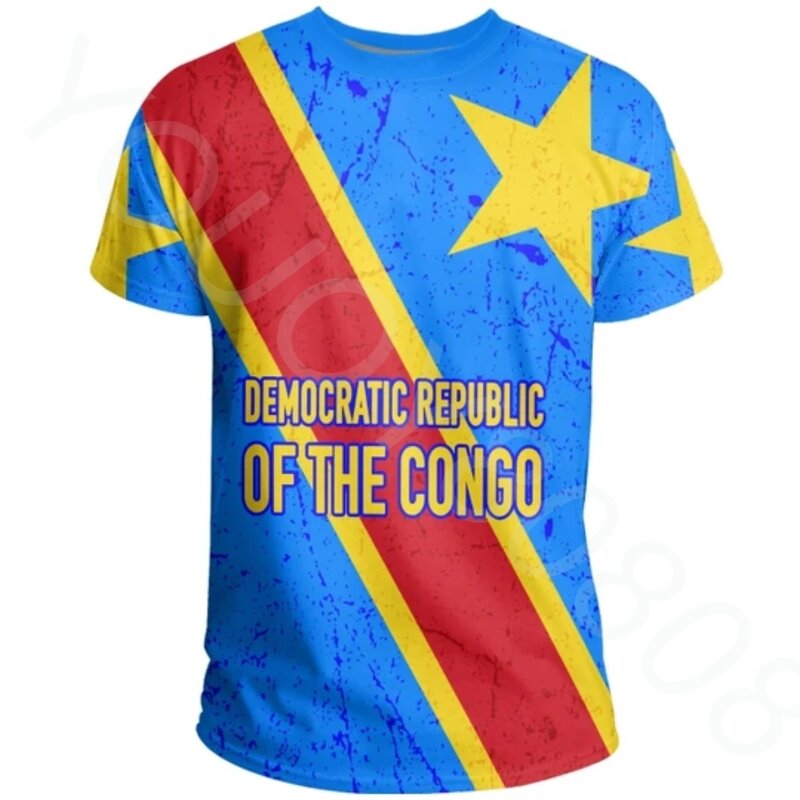 جمهورية الكونغو الديمقراطية العلم ثلاثية الأبعاد الطباعة عالية الجودة تي شيرت الصيف عادية طاقم الرقبة الرجال النساء قصيرة الأكمام بلايز