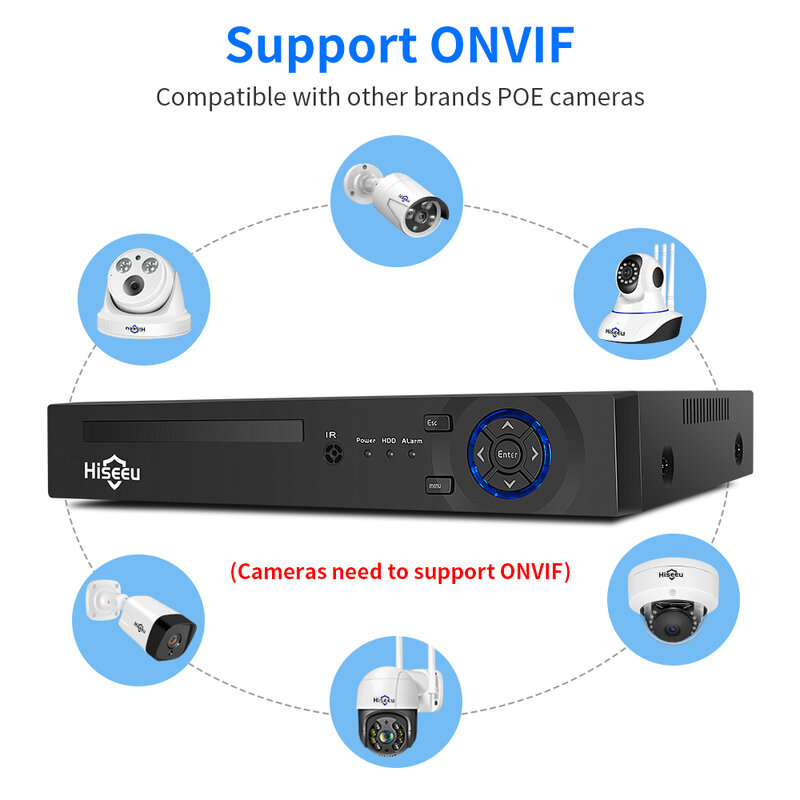 كاميرا مراقبة IP Hiseeu ، مسجل فيديو POE NVR ، كشف الوجه 48 فولت ، نظام ctv ONVIF XMEye ، HD 3MP 4MP 5MP 8MP ، H.265 ، 8CH