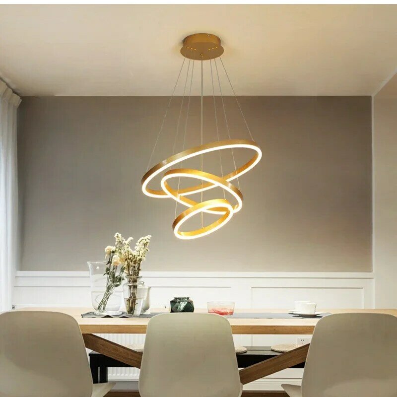 الحديثة LED خواتم ثريا تركب بالسقف غرفة المعيشة غرفة الطعام ديكور المنزل أبيض أسود مصباح معلق القهوة الذهب إضاءة داخلية