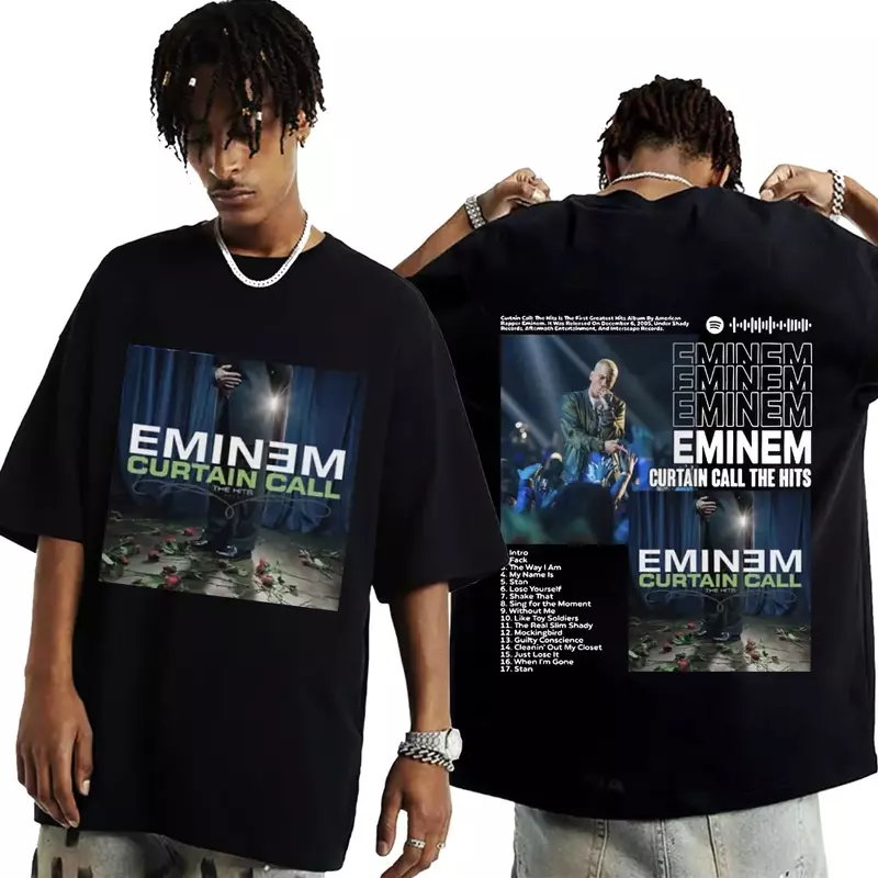 للجنسين Eminem جولة طباعة قصيرة الأكمام تي شيرت ، المتضخم الشارع الشهير ، القطن الخالص ، موضة الهيب هوب ، الصيف