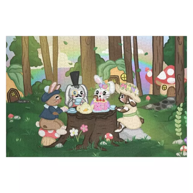 أحجية مخصصة من الخشب على شكل أرنب للأطفال ، حفلة شاي لطيفة
