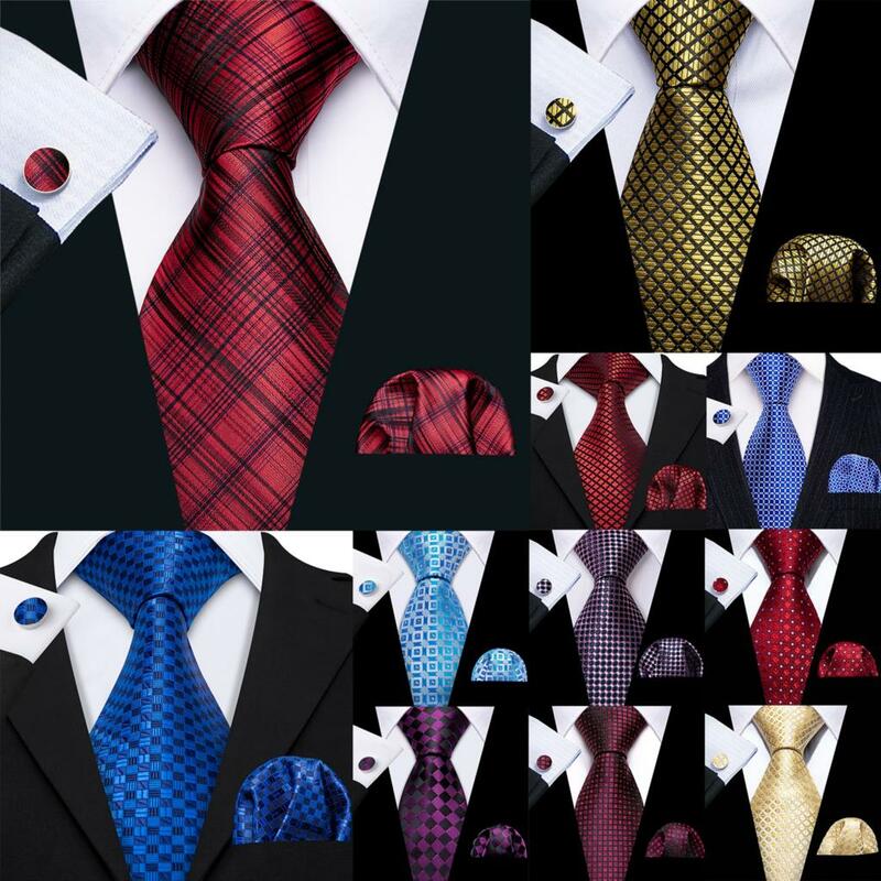 Barry.Wang-Jacquard ربطة عنق من الحرير للرجال ، منديل ، طقم أزرار أكمام ، ربطة عنق تم فحصها ، مصمم ، زفاف ، عمل ، 50 لونًا