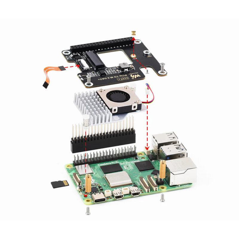محول PCIe إلى M.2 لسيارة التوت Pi 5 ، يدعم بروتوكول NVMe M.2 محرك الحالة الصلبة ، قراءة وكتابة عالية السرعة ، معيار القبعة