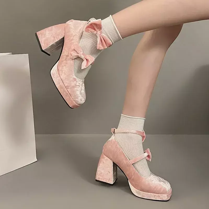 حذاء ماري جينس العتيق الجميل للنساء ، مشبك ستار ، لوليتا ، أحذية منصة كاواي ، عقدة فيونكة نسائية ، مصمم لطيف ، جديد