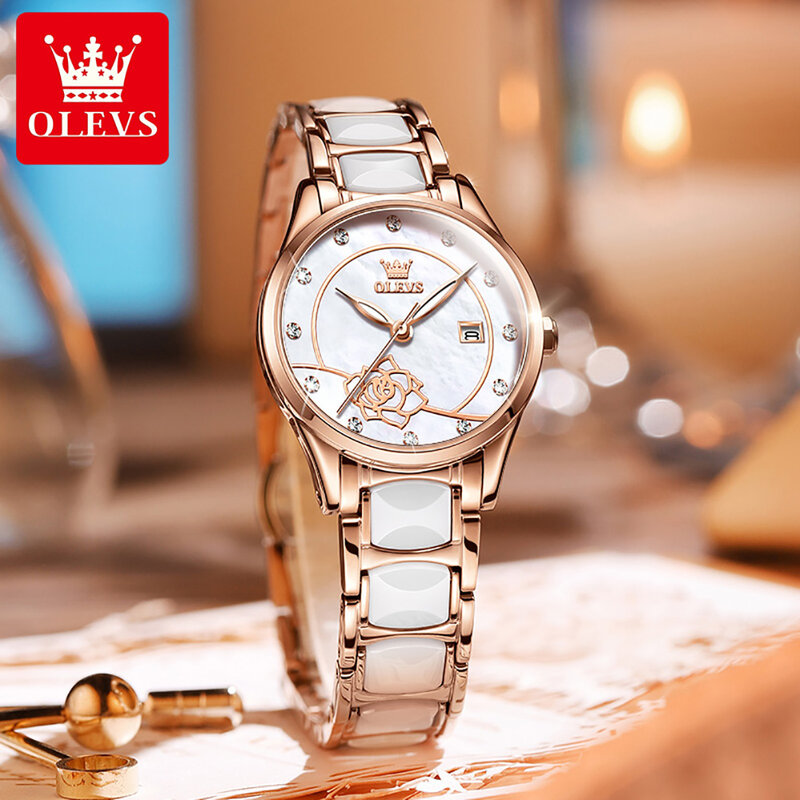 OLEVS-ساعات سيراميك نسائية ، ساعة يد كوارتز للسيدات ، حركة مستوردة ، علامة تجارية مشهورة ، فاخرة