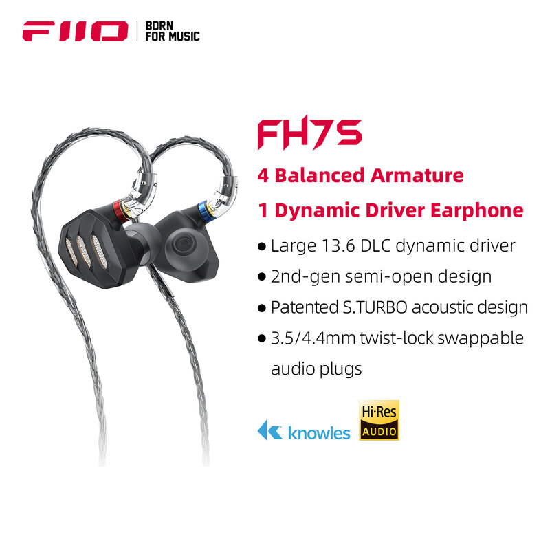 FiiO FH7/FH7S في الأذن سماعات عالية الأداء 1DD + 4BA التكنولوجيا الهجين IEM سماعات مع 3.5/4.4 مللي متر التوصيل
